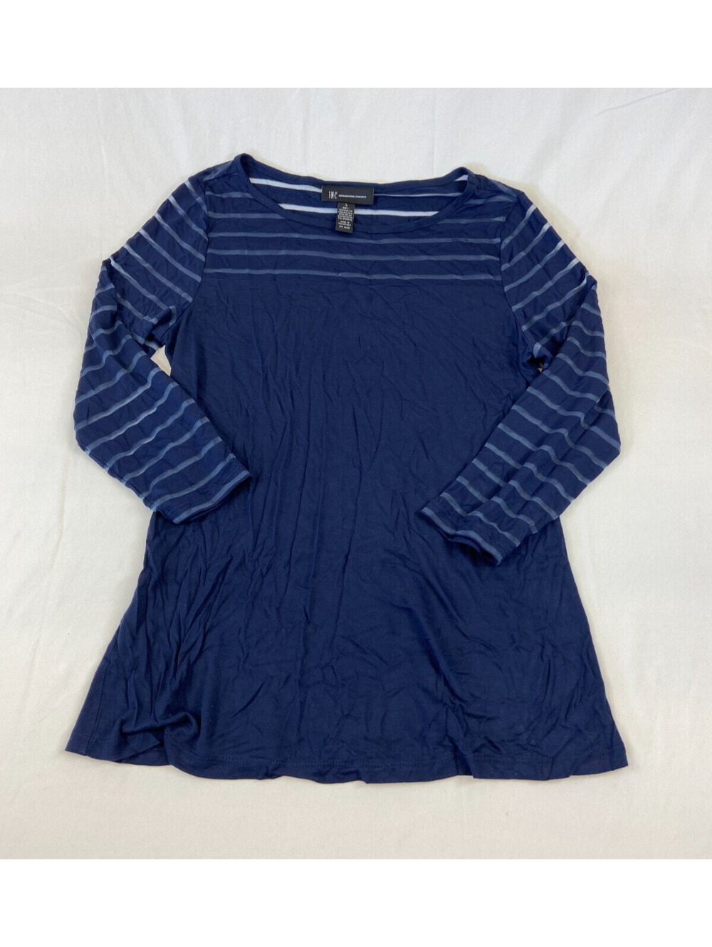 Womens INC Navy Fashion Top Sheer Sleeves Large Striped Dressy Business Casual